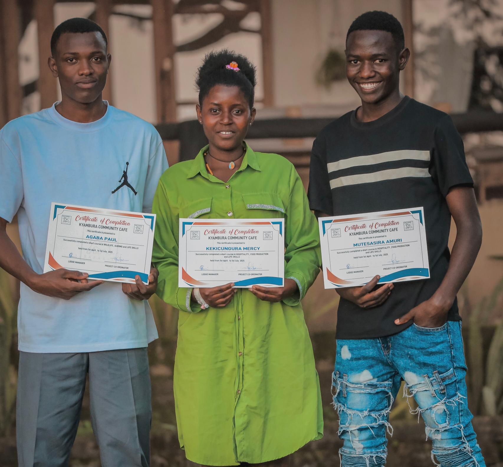 Paul, Mercy and Amuri Graduate from Volcanoes Safaris Partnership Trust Hospitality Training