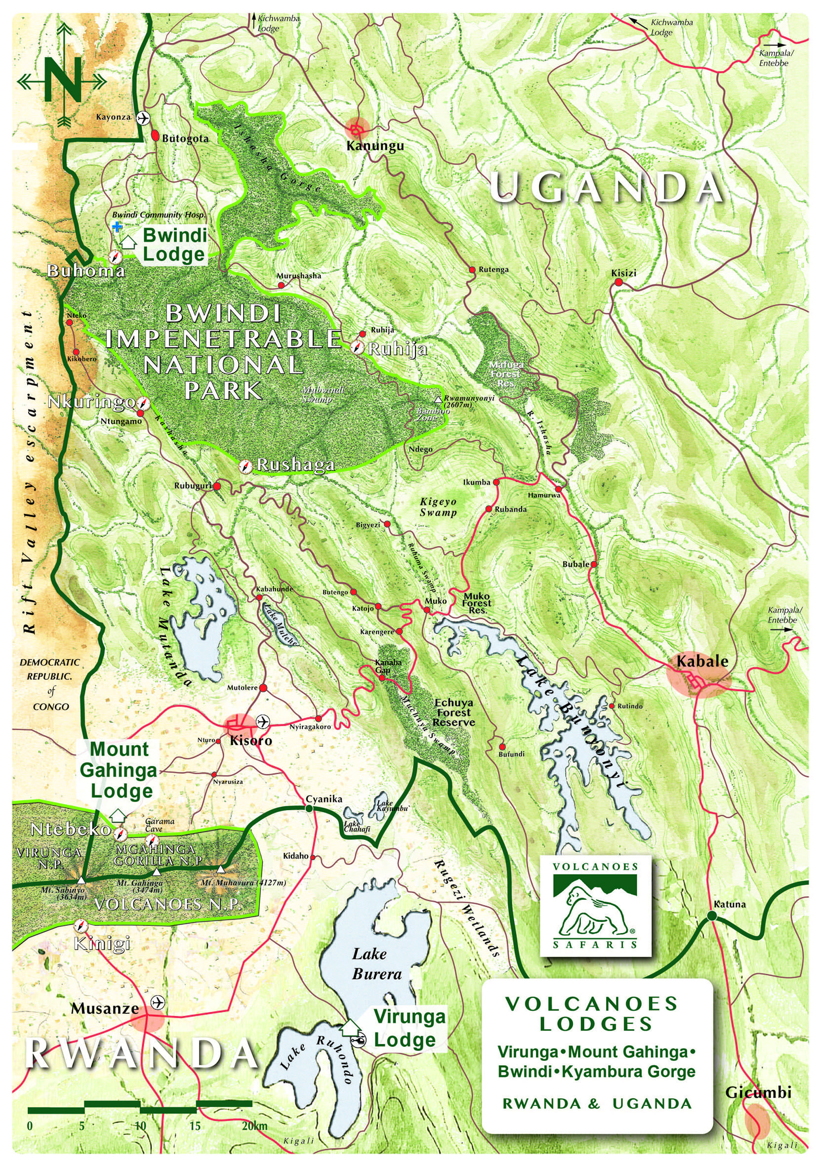 VOLCANOES BWINDI AREA MAP.
